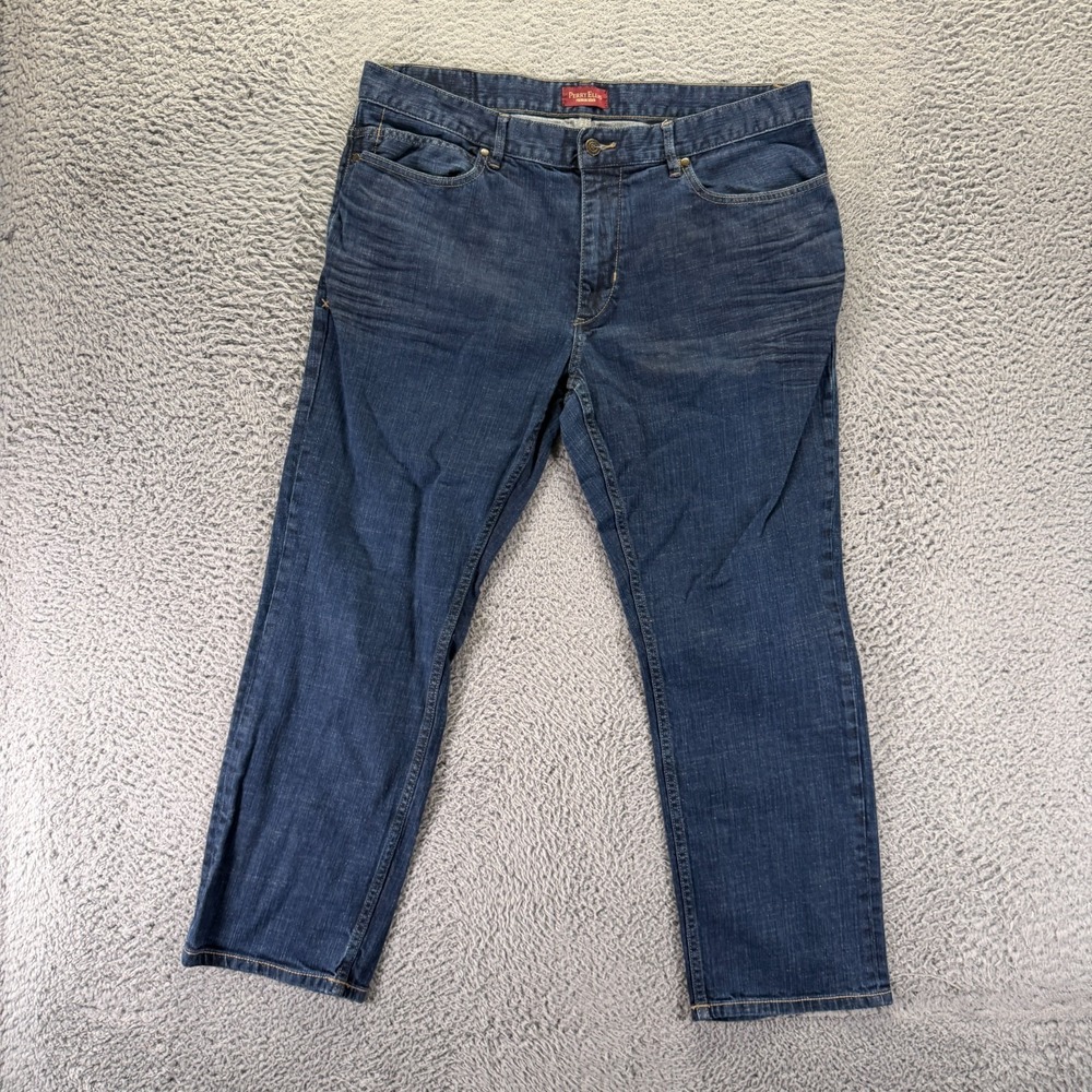 Perry Ellis Jeans Mens 37x28 Blue Cotton Denim Straight Leg Workwear Stretch